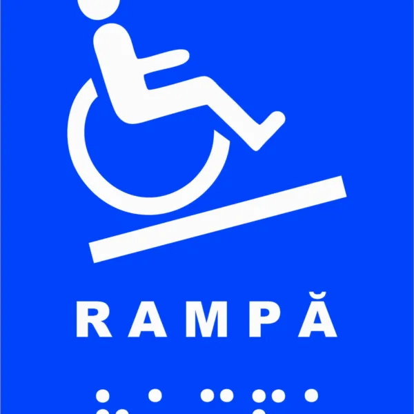 Plăcuță cu rampă pentru persoane cu handicap și nevăzători