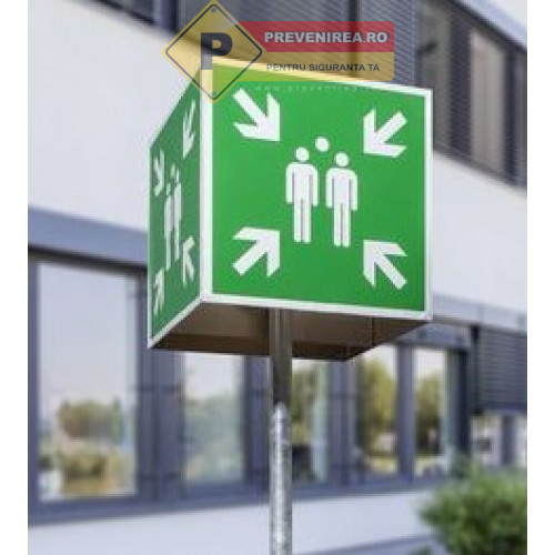Cub din aluminiu cu stâlp și sistem de prindere - Semnalizare loc de adunare în caz de urgență