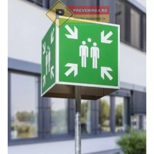 Cub din aluminiu cu stâlp și sistem de prindere - Semnalizare loc de adunare în caz de urgență