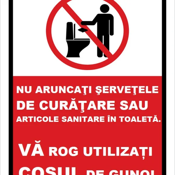 Placuta nu aruncati servetele si articole sanitare in toaleta