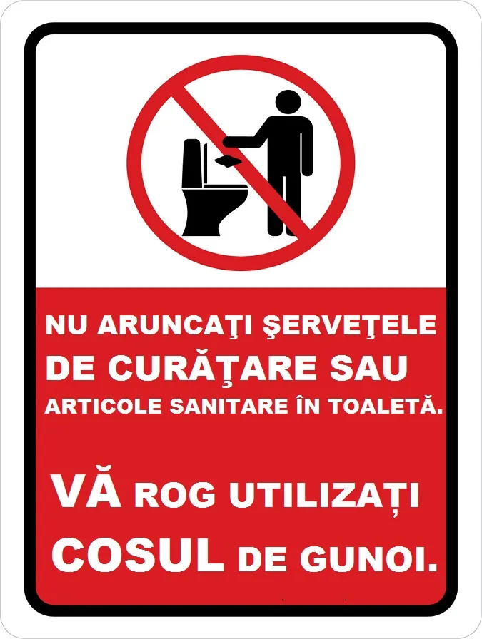 Placuta nu aruncati servetele si articole sanitare in toaleta