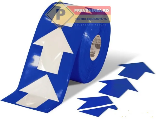 Bandă de direcționare albastră cu săgeți - ideală pentru hale, depozite și ateliere
