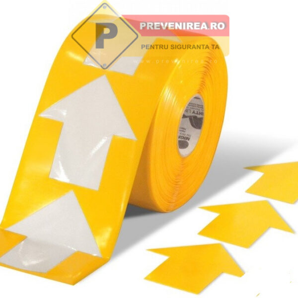 Bandă pentru marcaj industrial galbenă cu săgeți individuale