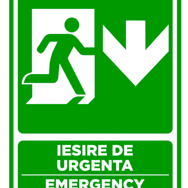 Semn de iesire cu  directie in jos emergency exit