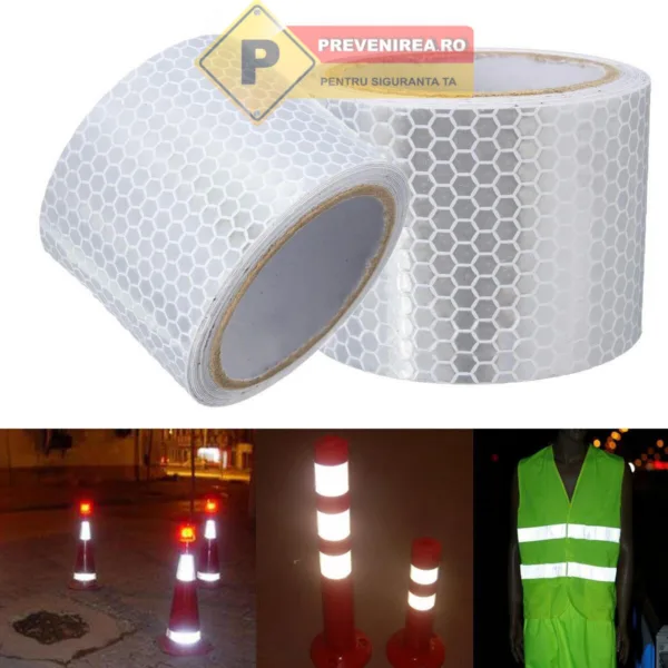 Banda Reflectorizantă Premium pentru Drumuri, Conuri și Stâlpi - Protecție și Semnalizare