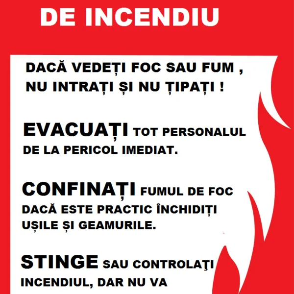 Placuta cu instructiuni in caz de incendiu evacuare confirmati si stingere
