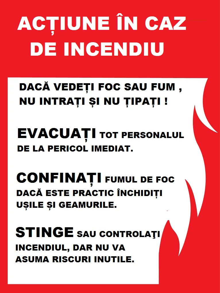 Placuta cu instructiuni in caz de incendiu evacuare confirmati si stingere