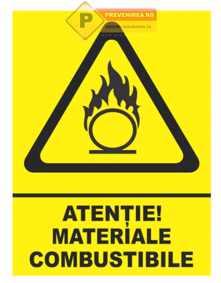 Placă Atenție Materiale Combustibile - Semn de Securitate Industrială Rezistent, Interior și Exterior