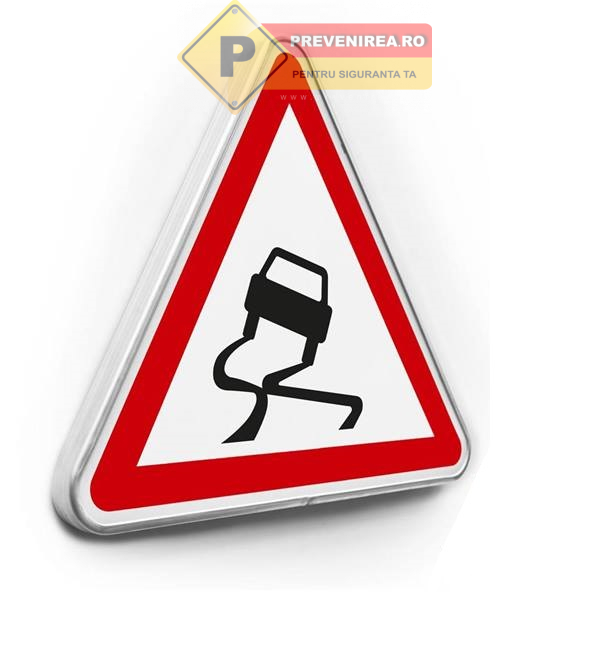 Semn rutier Atenție Drum Alunecos - Vizibilitate ridicată zi și noapte
