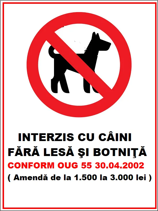 Placuta interzis cu caini fara lesa si botnita