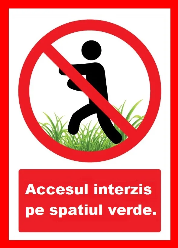 Placuta accesul interzis pe spatiul verde iarba teren de sport