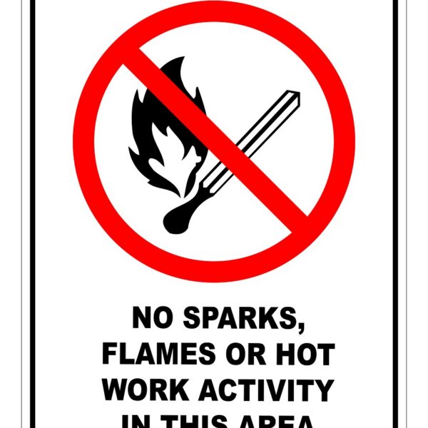 No Sparks Flames Or Hot Work Activity In This Area sign