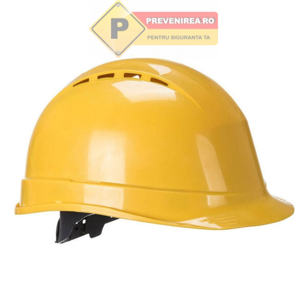 Cască de protecție industrială galbenă, ventilată - Ergonomie și siguranță