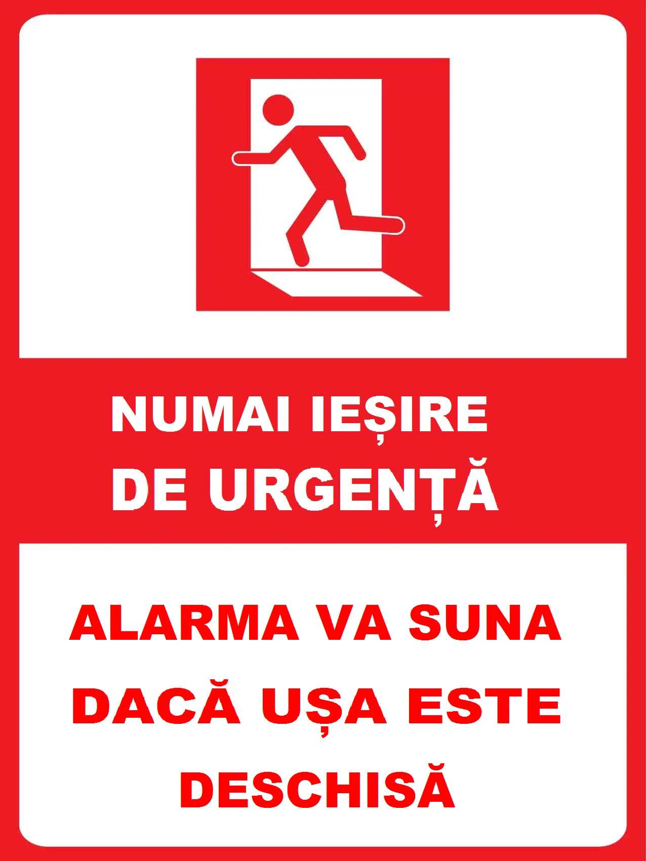 Placuta numai iesire de urgenta alarma va suna daca usa este deschisa
