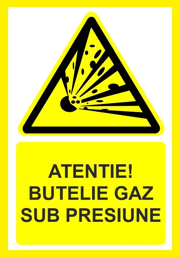 Placuta atentie butelie gaz sub presiune