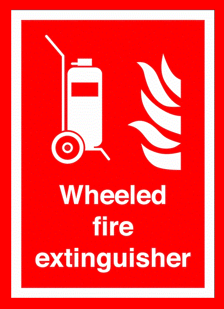 Wheeled fire extinguisher sign