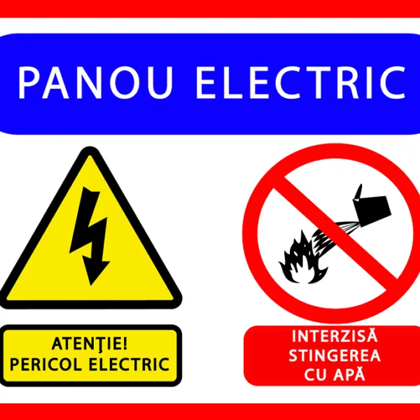 Placuta pentru panou electric atentie pericol electric interzisa stingerea cu apa