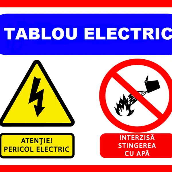Placuta pentru tablou electric atentie pericol electric interzisa stingerea cu apa