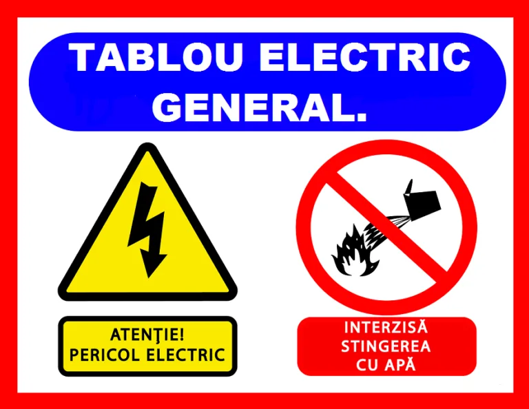Placuta pentru tablou electric general atentie pericol electric interzisa stingerea cu apa