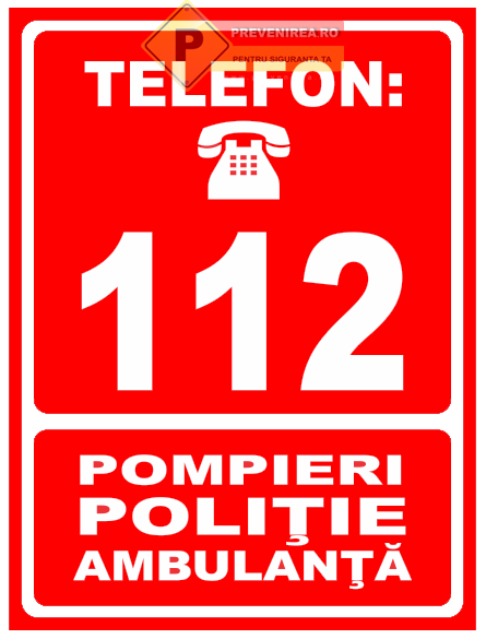 Indicator 112 Pompieri Poliție Ambulanță - Semn Informativ de Urgență