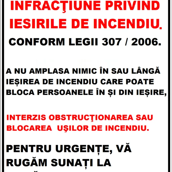 Placuta pentru notificare infractiune privind iesirile de incendiu