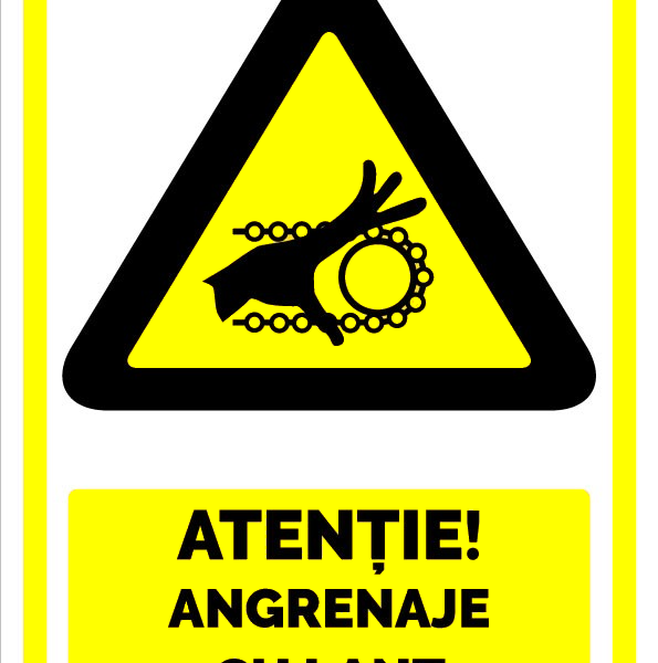 Indicator de Avertizare Atenție Angrenaje cu Lanț | Semn de Siguranță