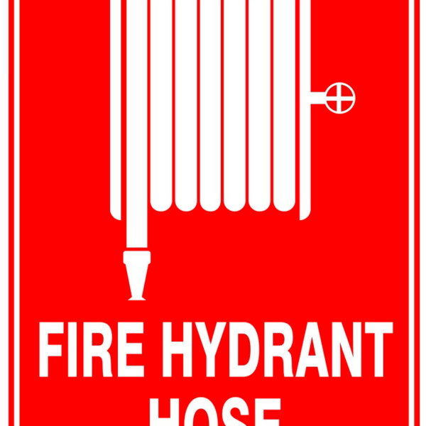 Sign fire hydrant hose