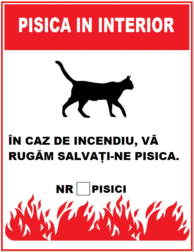 Placuta in caz de incendiu va rugam salvati-ne pisica