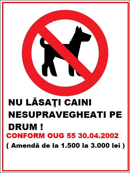 Placuta nu lasati caini nesupravegheati pe drum