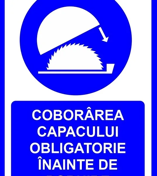 Placuta pentru coborarea capacului obligatorie inainte de pornire