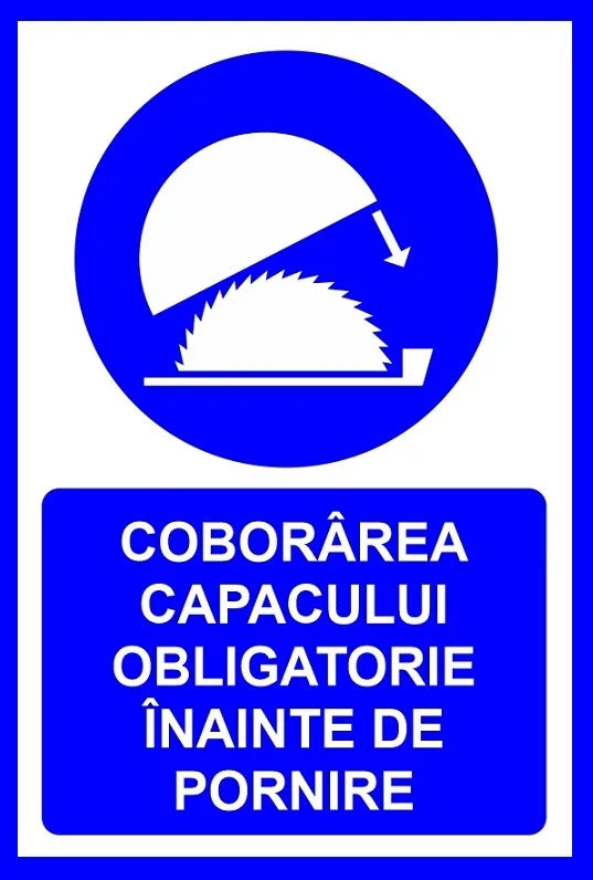 Placuta pentru coborarea capacului obligatorie inainte de pornire