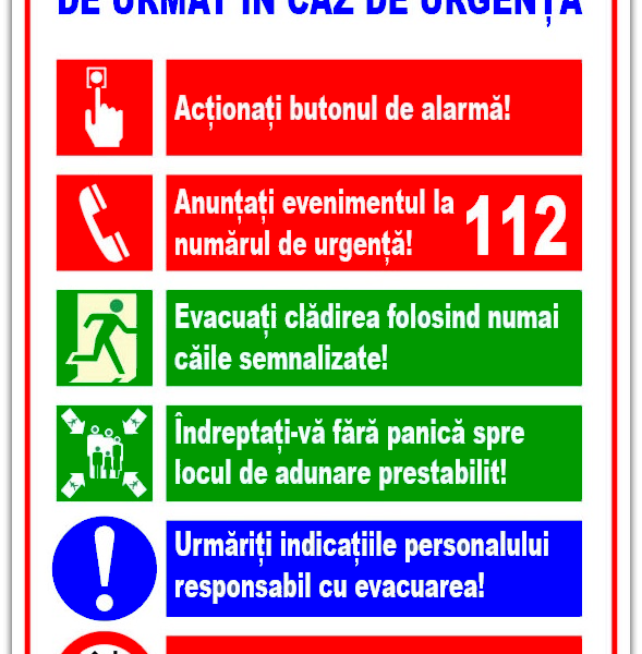 Panou pentru instructiuni de urmat in caz de urgenta