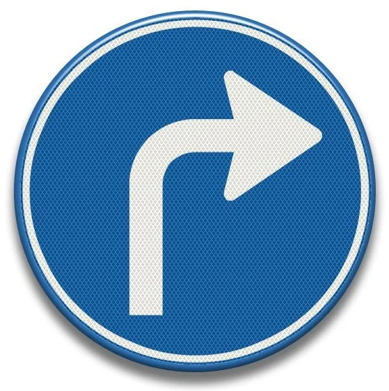 Placuta reflectorizanta rutiera pentru circulatie la dreapta