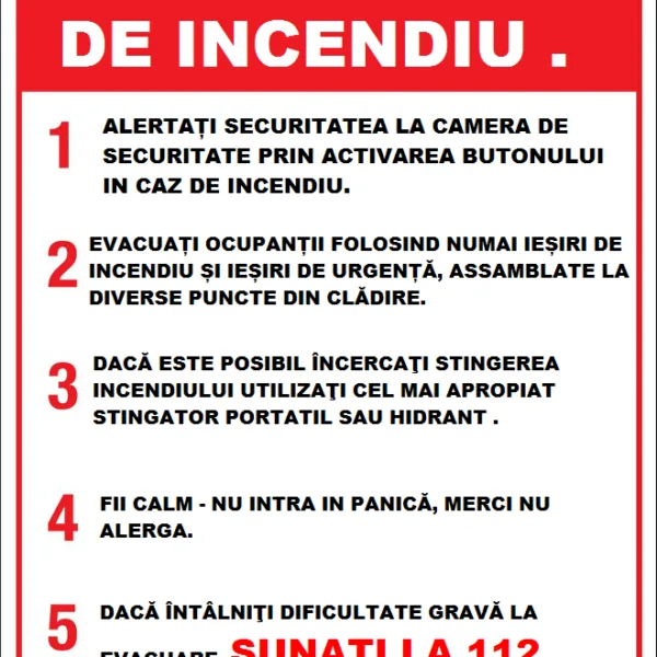 Placuta pentru ordin in caz de incendiu