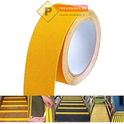 Bandă Antiderapantă Galbenă - Siguranță Interior și Exterior, Rezistentă și Ușor de Aplicat