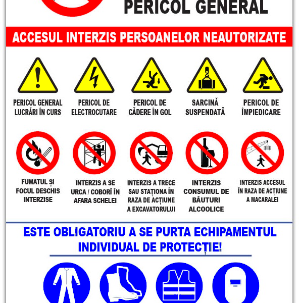 Panou atentie santier in lucru pericol general