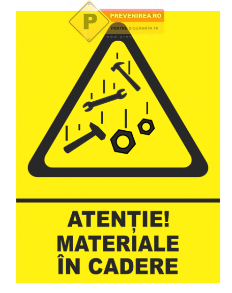 Indicator Atenție! Materiale în Cădere” - Semnalizare de Siguranță pentru Șantier