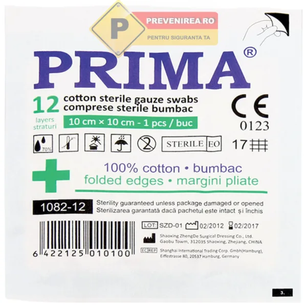Comprese sterile din tifon - 100% bumbac, de unică folosință