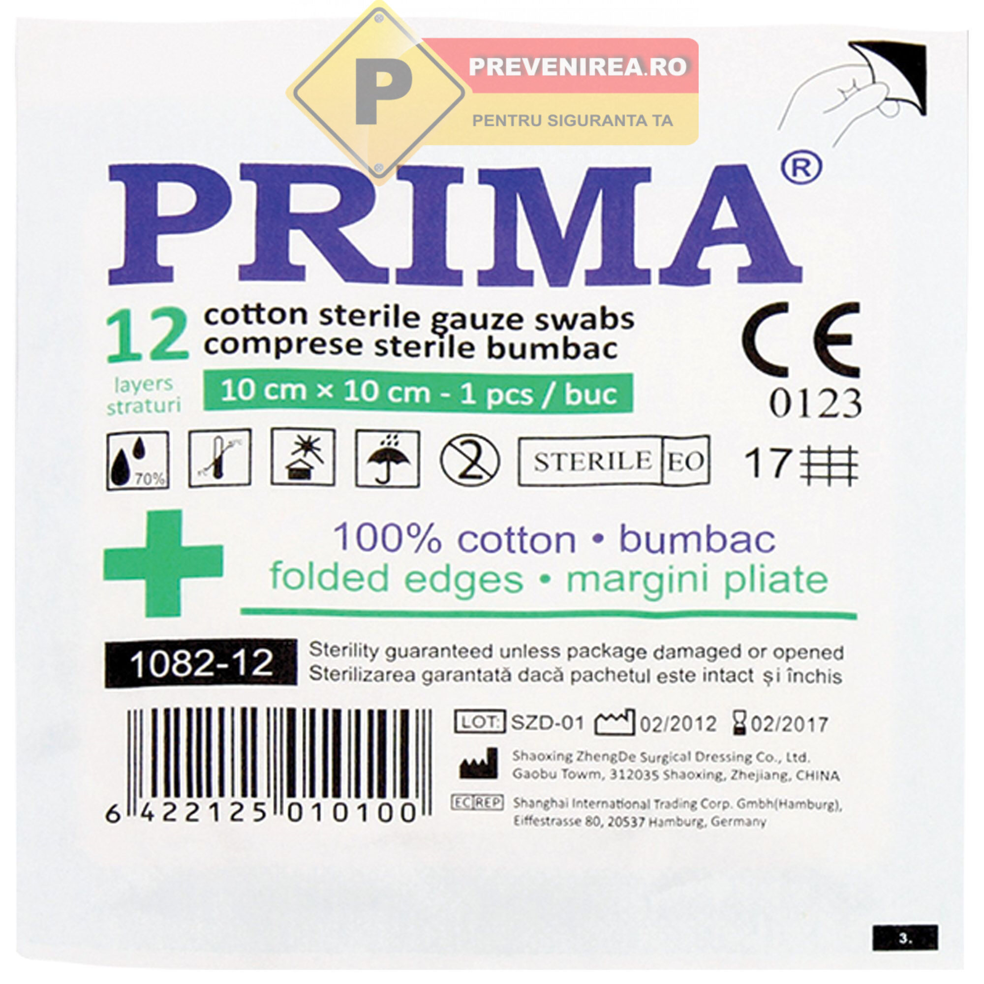 Comprese sterile din tifon - 100% bumbac, de unică folosință
