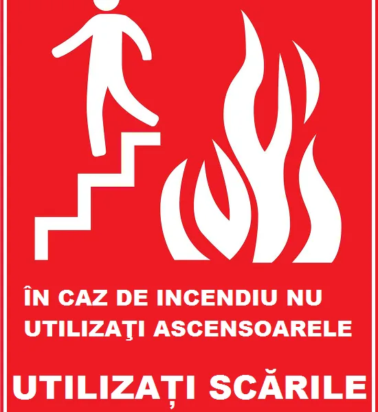 Placuta in caz de incendiu nu utilizati ascensoarele utilizati scarile de iesire