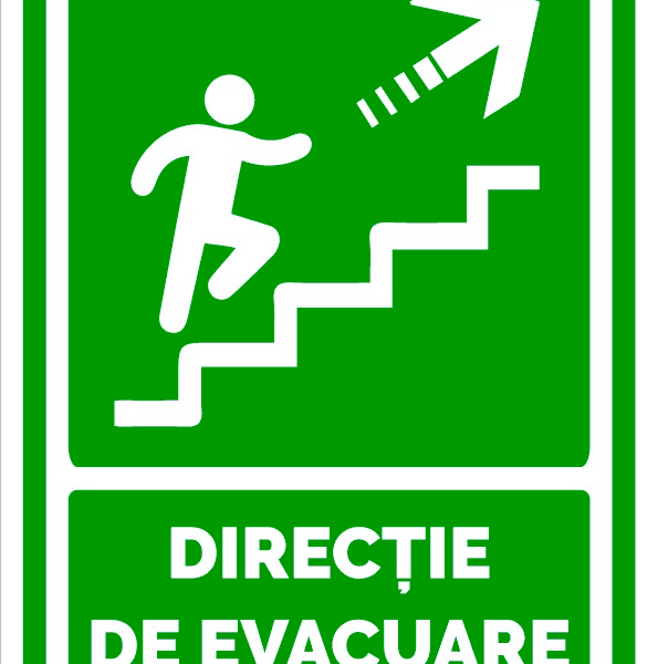 Semn pentru directie de evacuare spre scari in dreapta sus