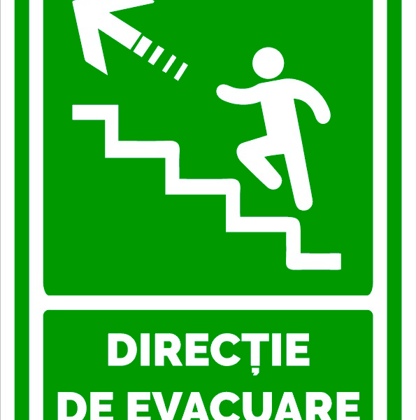 Semn pentru directie de evacuare spre scari in stanga sus