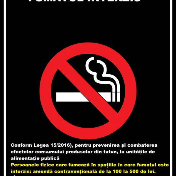 Placuta fumatul interzis conform legii 15
