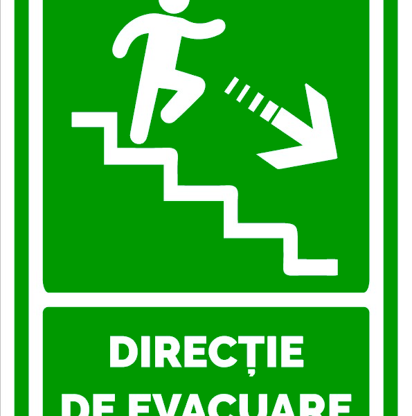 Semn pentru directie de evacuare spre scari in dreapta jos