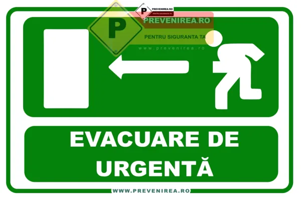 Indicator Evacuare de Urgență Stânga - Semnalizare de Siguranță Vizibilă și Certificată