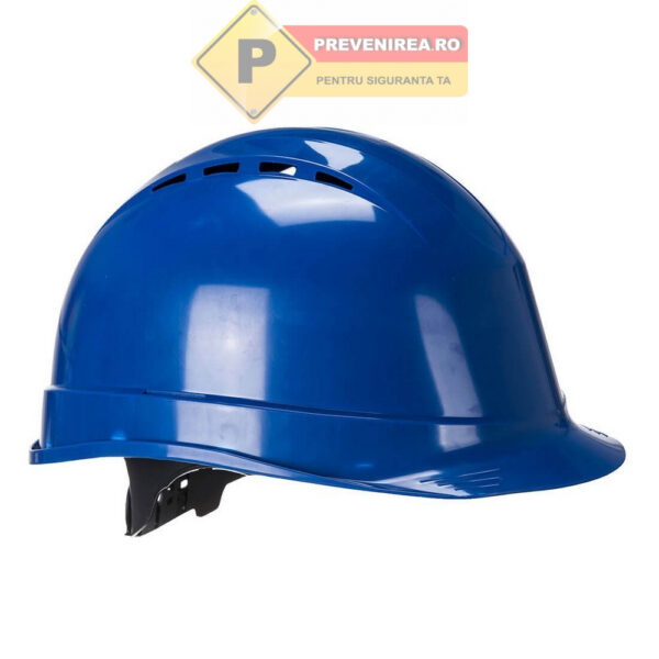 Cască albastră de protecție cu aerisire - siguranță și respirabilitate garantate