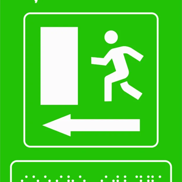 Plăcuță IEȘIRE STÂNGA pentru nevăzători cu text în Braille - soluție completă de orientare și evacuare