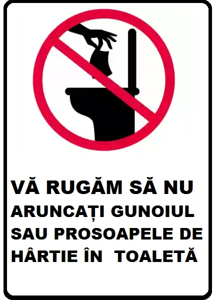 Placuta va rugam sa nu aruncati gunoiul sau prosoapele de hartie in toaleta