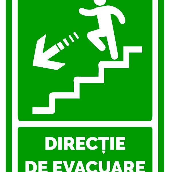 Semn pentru directie de evacuare spre scari in stanga jos