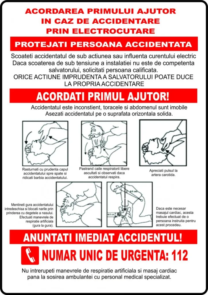 Placuta pentru acordarea primului ajutor in caz de accidentare prin eletrocutare
